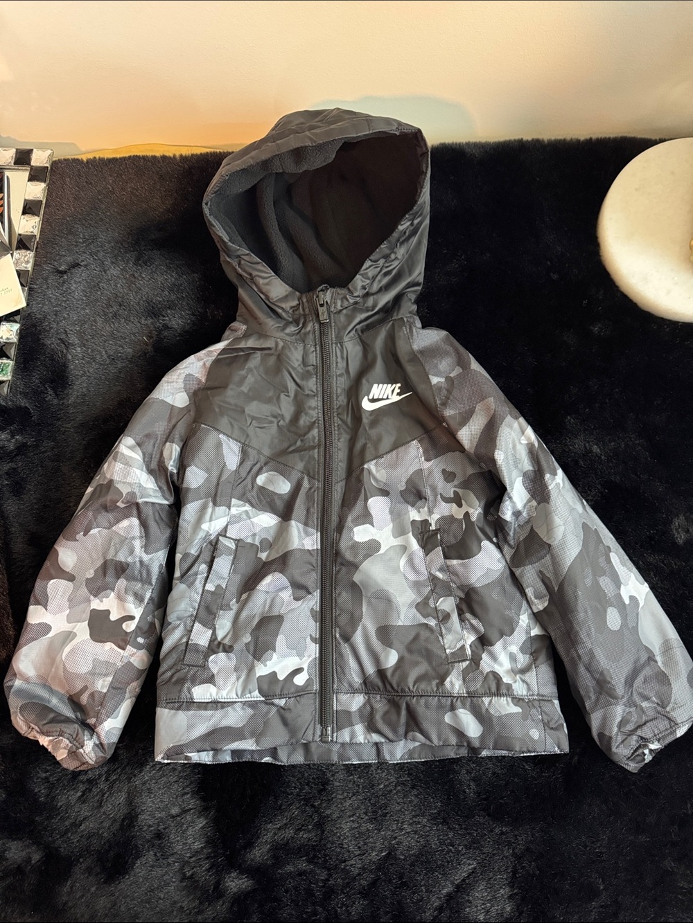 Nike Kids Gray Camo Hooded Rain Jacket